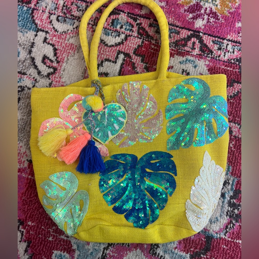 America & Beyond Sequin Palm Leaf Bag